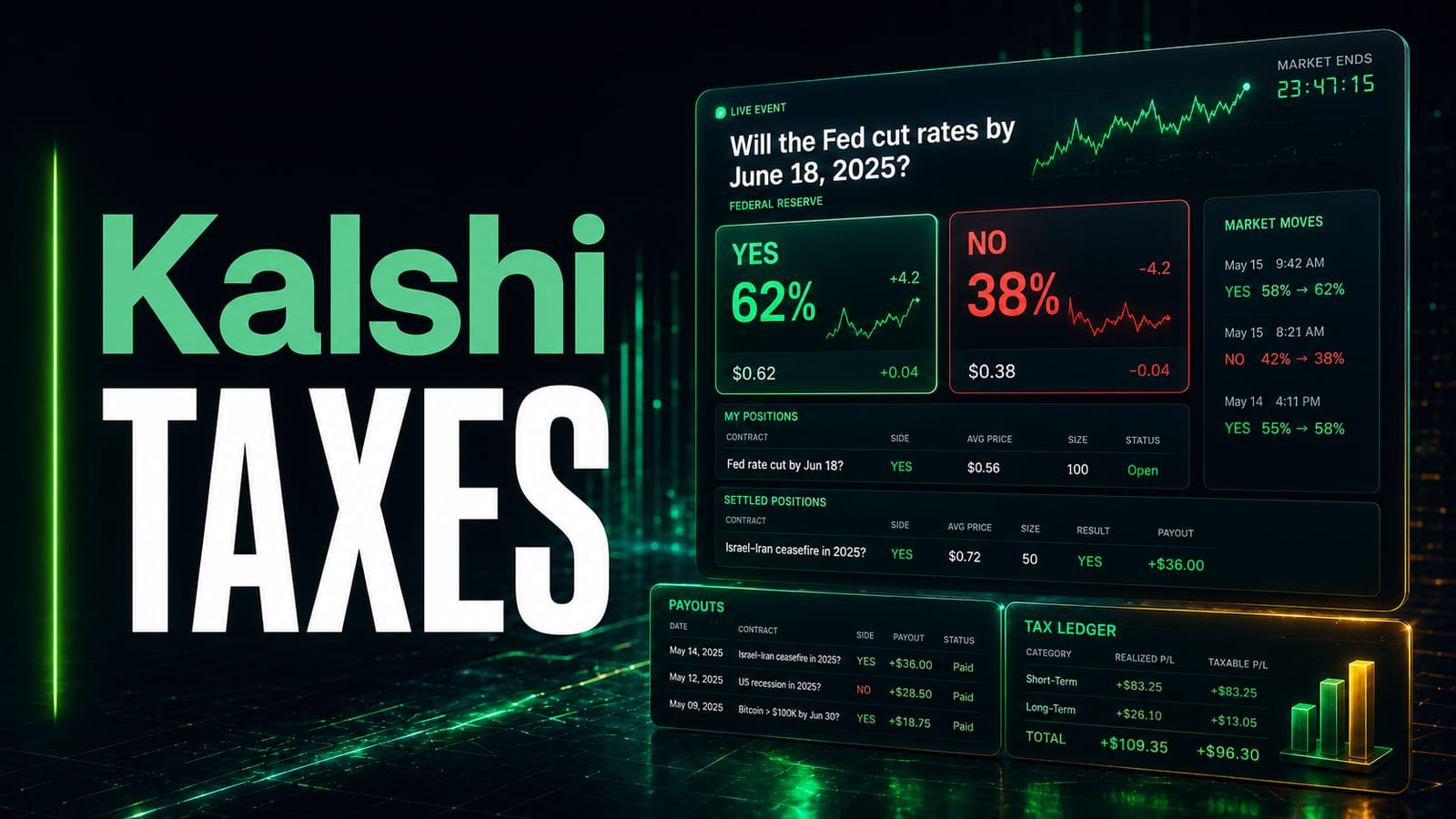 Kalshi taxes — yes/no event contract positions, payouts, and a short-term versus long-term tax ledger